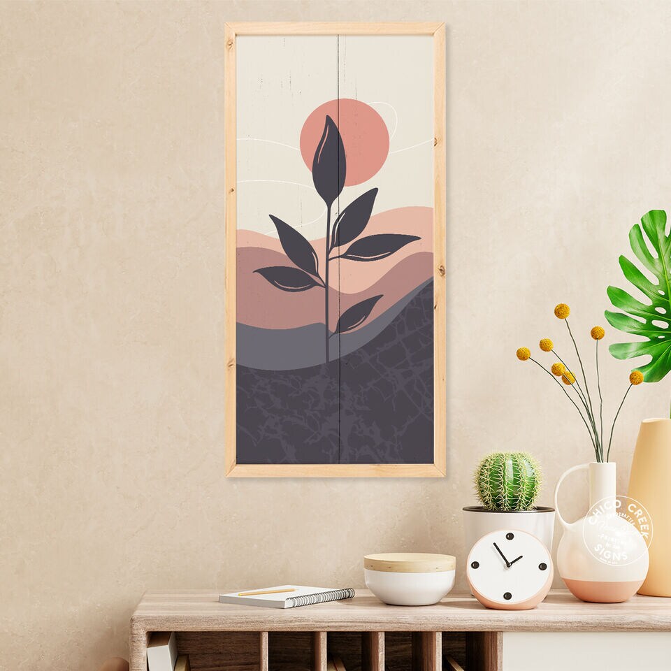 Botanical Wall Art Wood Sign Framed Flower Spring Abstract Sun.