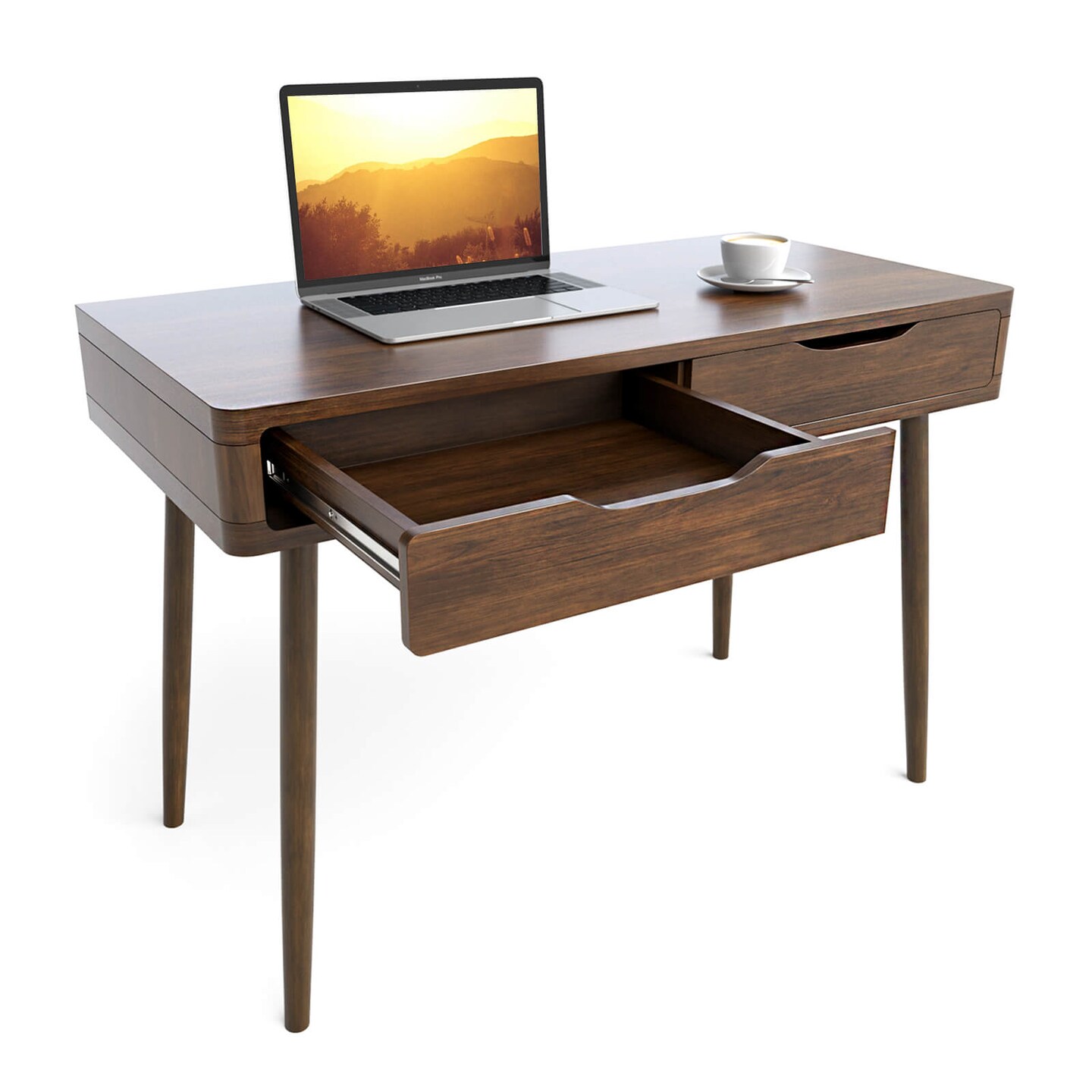 Costway Mid-Century Computer Desk Study Workstation Study Laptop Table 2 Drawers