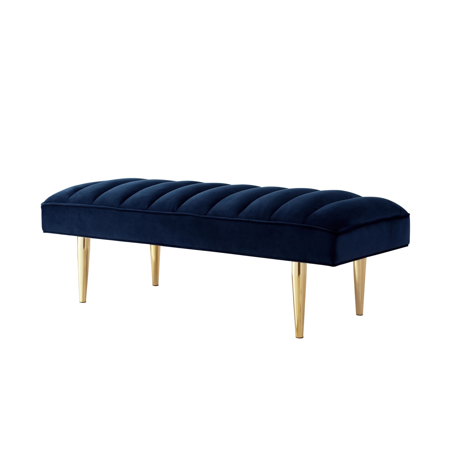 Denver Velvet Channel Tufted Bench with Mirrorred Lacquer Finish With Gold/Chrome Legs