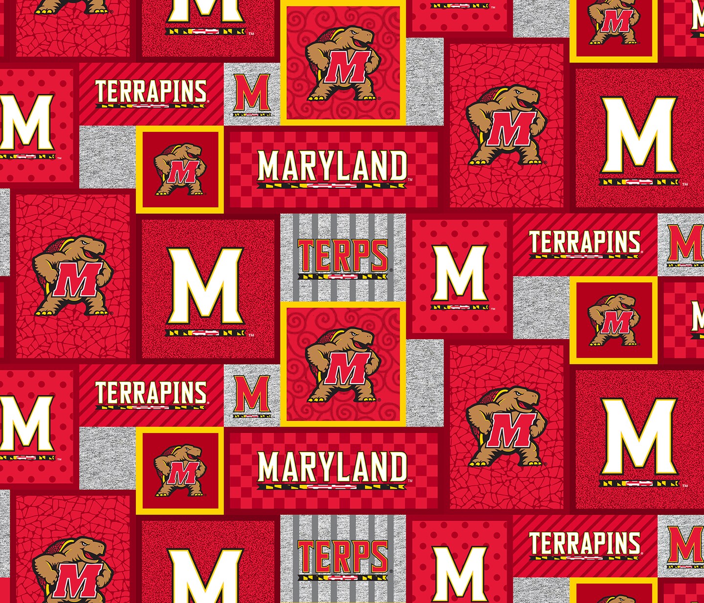 Sykel Enterprises-University of Maryland Fleece Fabric-Maryland Terps College Patch Fleece Blanket Fabric-Sold by the yard