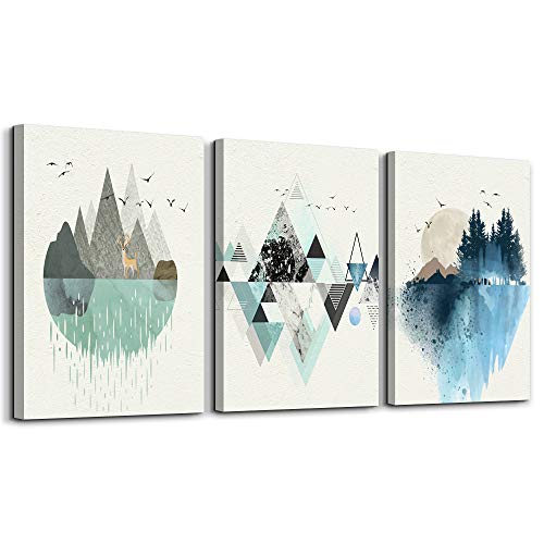 MHARTK66 Canvas Wall Art For Living Room Office Wall decor Abstract Geometry Mountain Wall Artworks Pictures for Bedroom 3 Panels bathroom Wall Paintings posters Home Decoration 12x16 inch 3 piece