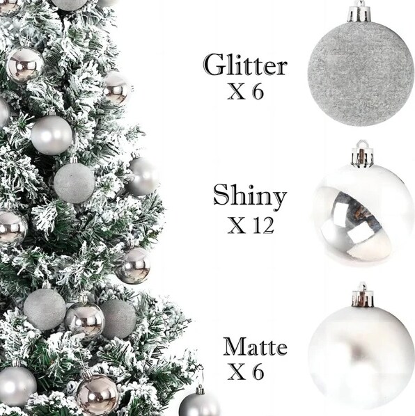  Christmas Tree Ornament Set, 24 Black Glitter/Matte