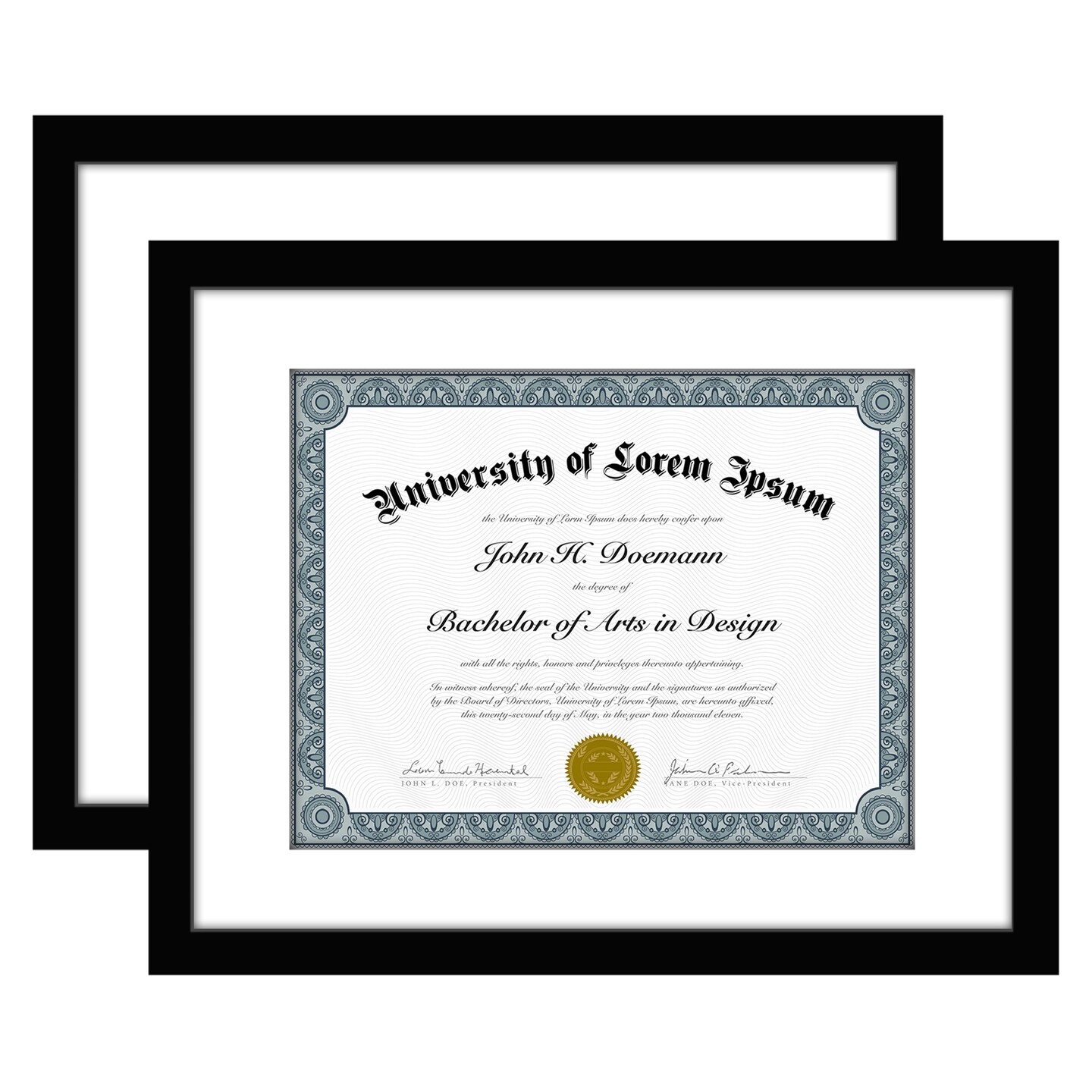Diploma Frame - 11x14 with 8.5x11 Mat for Diploma - Wood + Glass