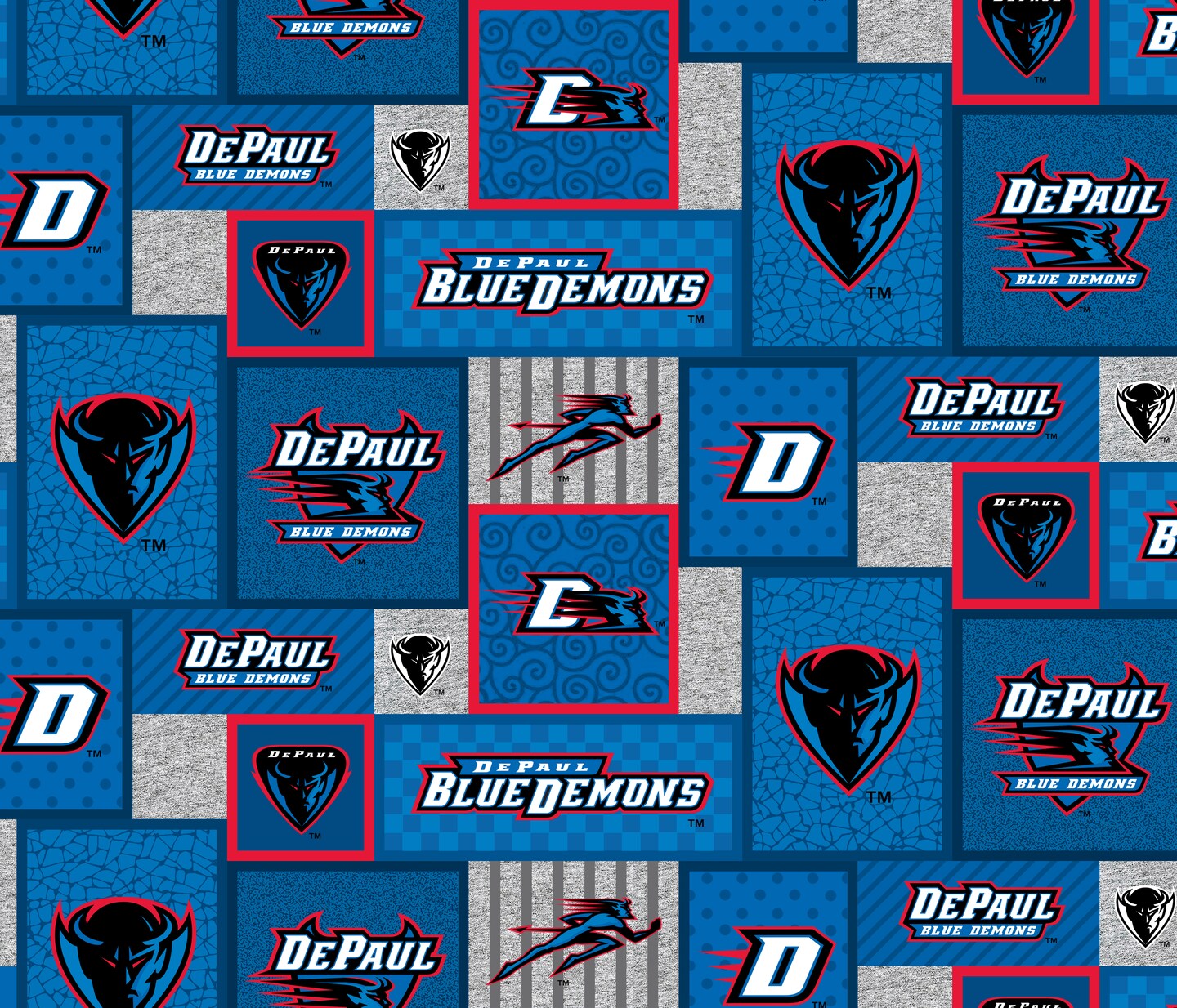 Sykel Enterprises-DePaul University Fleece Fabric-DePaul Blue Demons College Patch Fleece Blanket Fabric-Sold by the yard