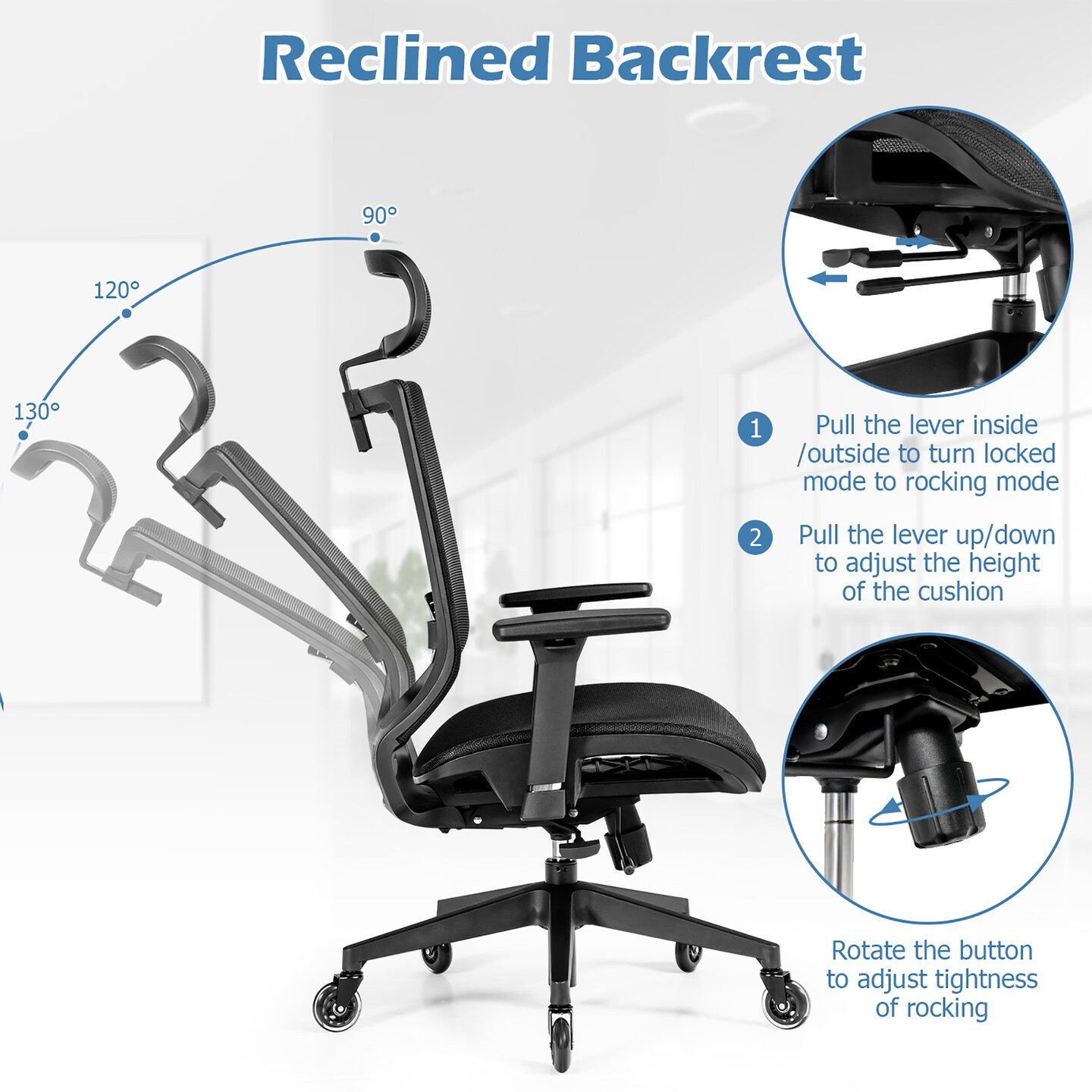 Costway Office Chair Adjustable Mesh Computer Chair with Sliding Seat &#x26; Lumbar Support
