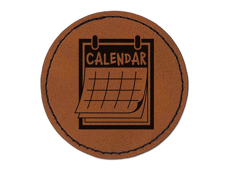 Calendar Day Planner Round Iron-On Engraved Faux Leather Patch Applique - 2.5&#x22;