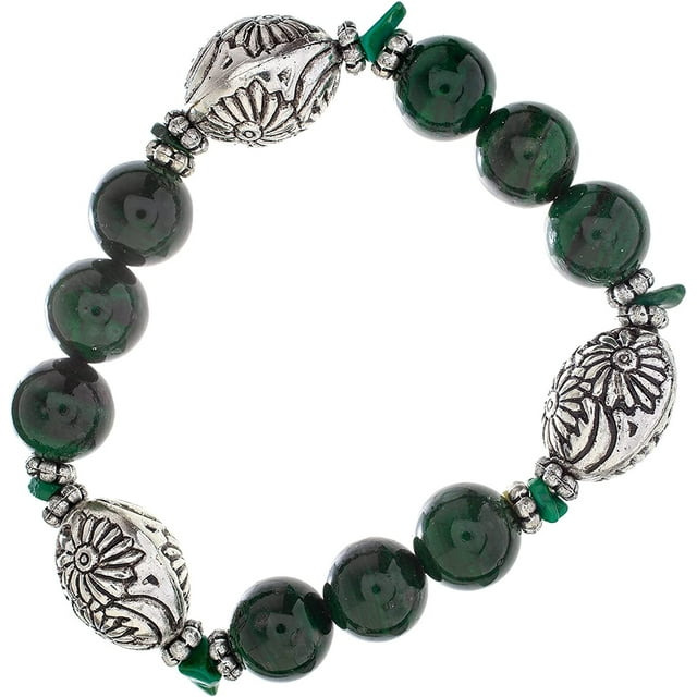Earth&#x27;s Jewels Semi-Precious Dyed Green Malachite Jasper Bracelet