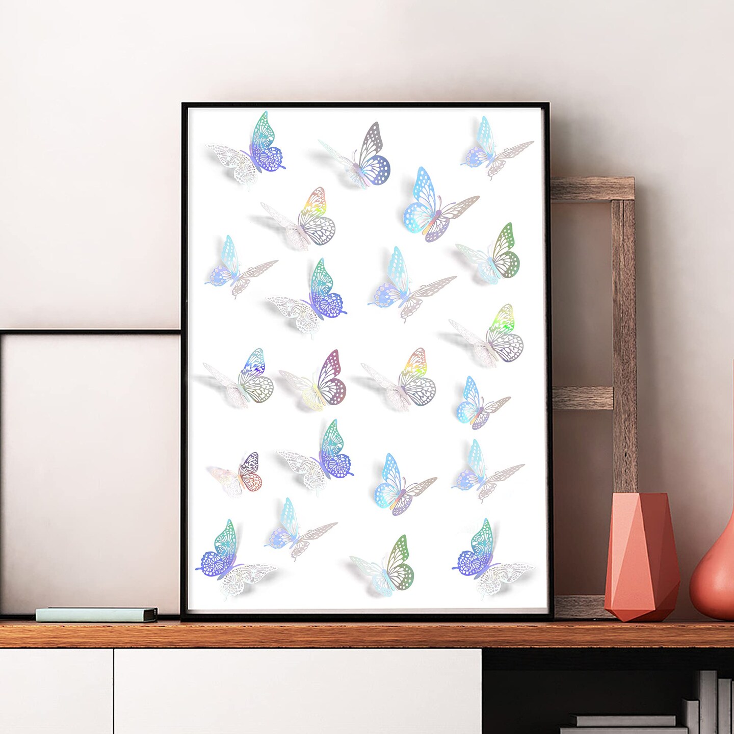SAOROPEB 3D Butterfly Wall Decor, 72 Pcs 3 Styles 3 Sizes, Removable Metallic Wall Sticker Room Mural Decals for Kids Bedroom Nursery Classroom Party Decoration Wedding Decor DIY Gift (Laser)