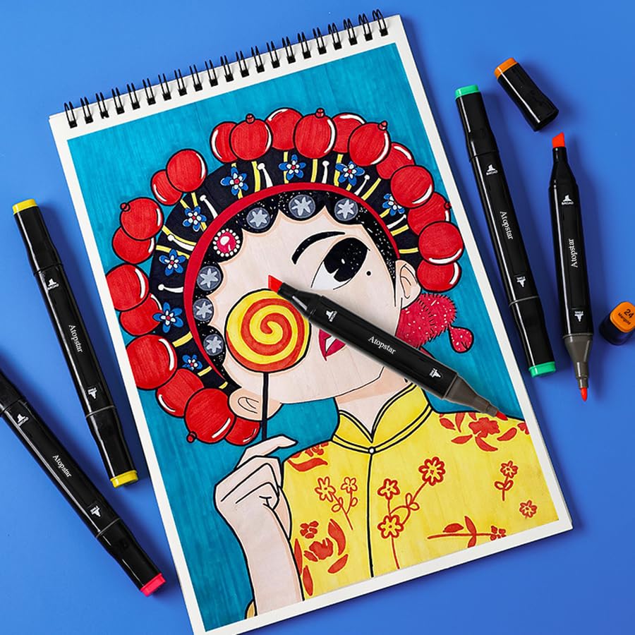 ATOPSTAR 120 Colors Alcohol Markers Artist Drawing Art Markers for Kids Dual Tip Markers for Adult Coloring Painting Supplies Perfect for Kids Boys Girls Students Adult Gift(120 Black Shell)