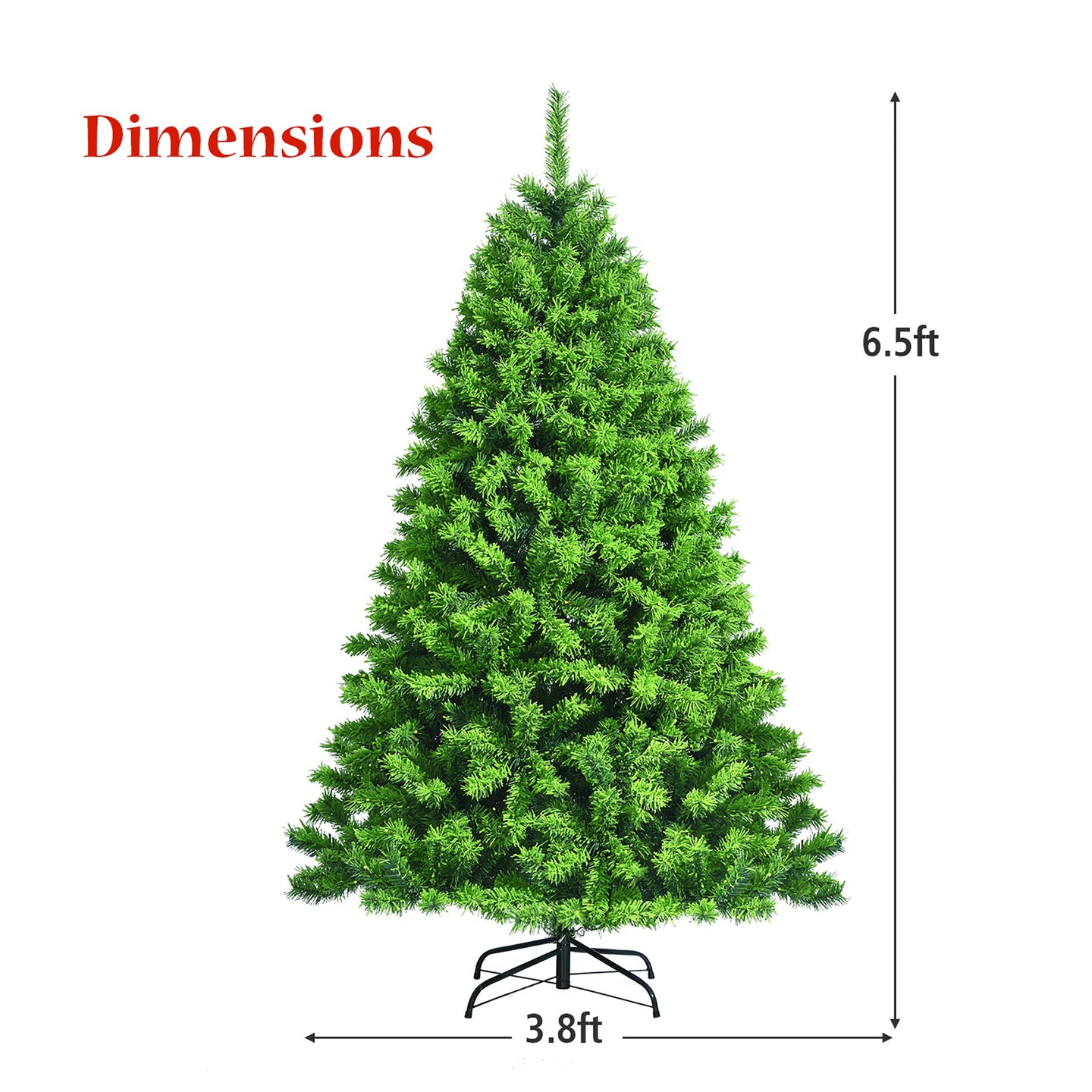 Costway 4.5FT/6.5FT/7.5FT Pre-Lit Hinged Christmas Tree Green Flocked with 392/924/1404 Tips &#x26; 150/370/530 LED Lights