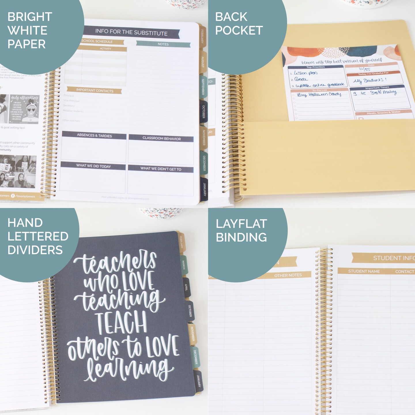 bloom daily planners Undated Teacher Planner &#x26; Calendar, Interchangeable Cover