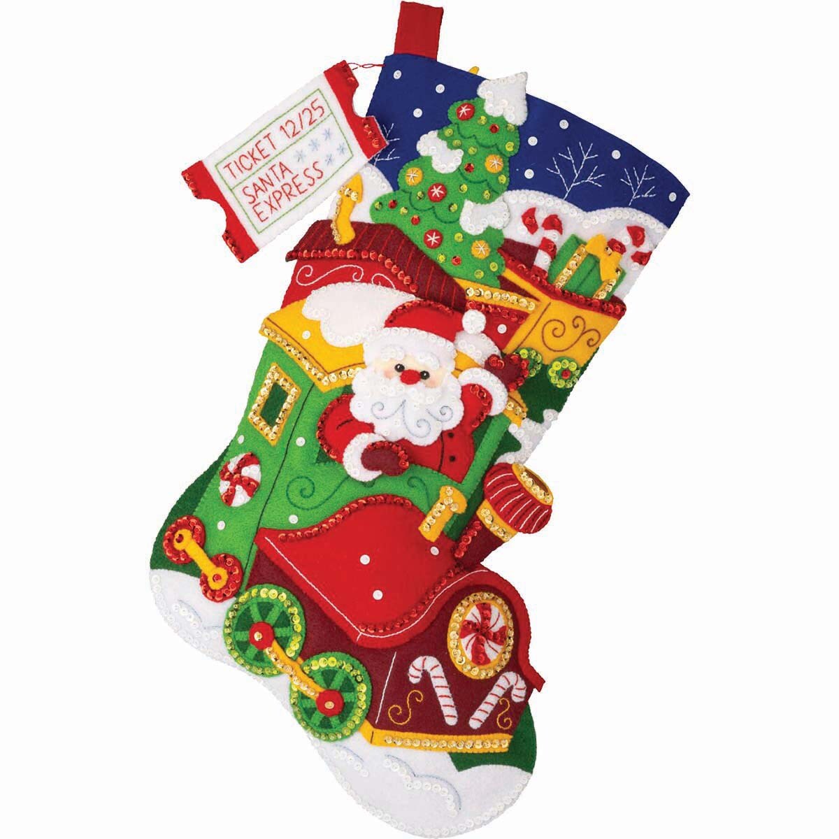 Santa's Peppermint Express Bucilla Felt Stocking Kit