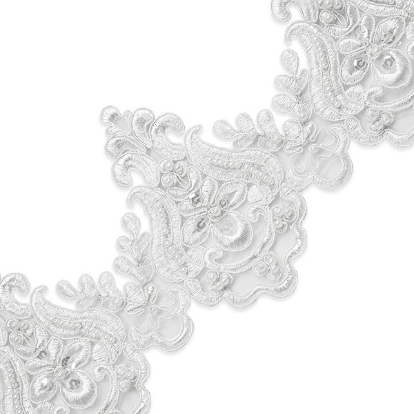 Nelly Embroidered Organza Lace Trim with Pearls and Sequins