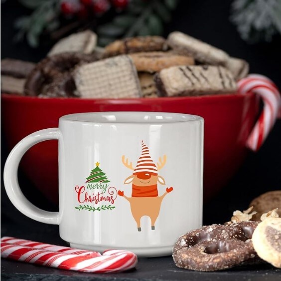 Christmas Ceramic Mug Set of 6 for Hot Chocolate Cocoa-Holiday Coffee Cup Xmas Basket Gifts for Family Friends