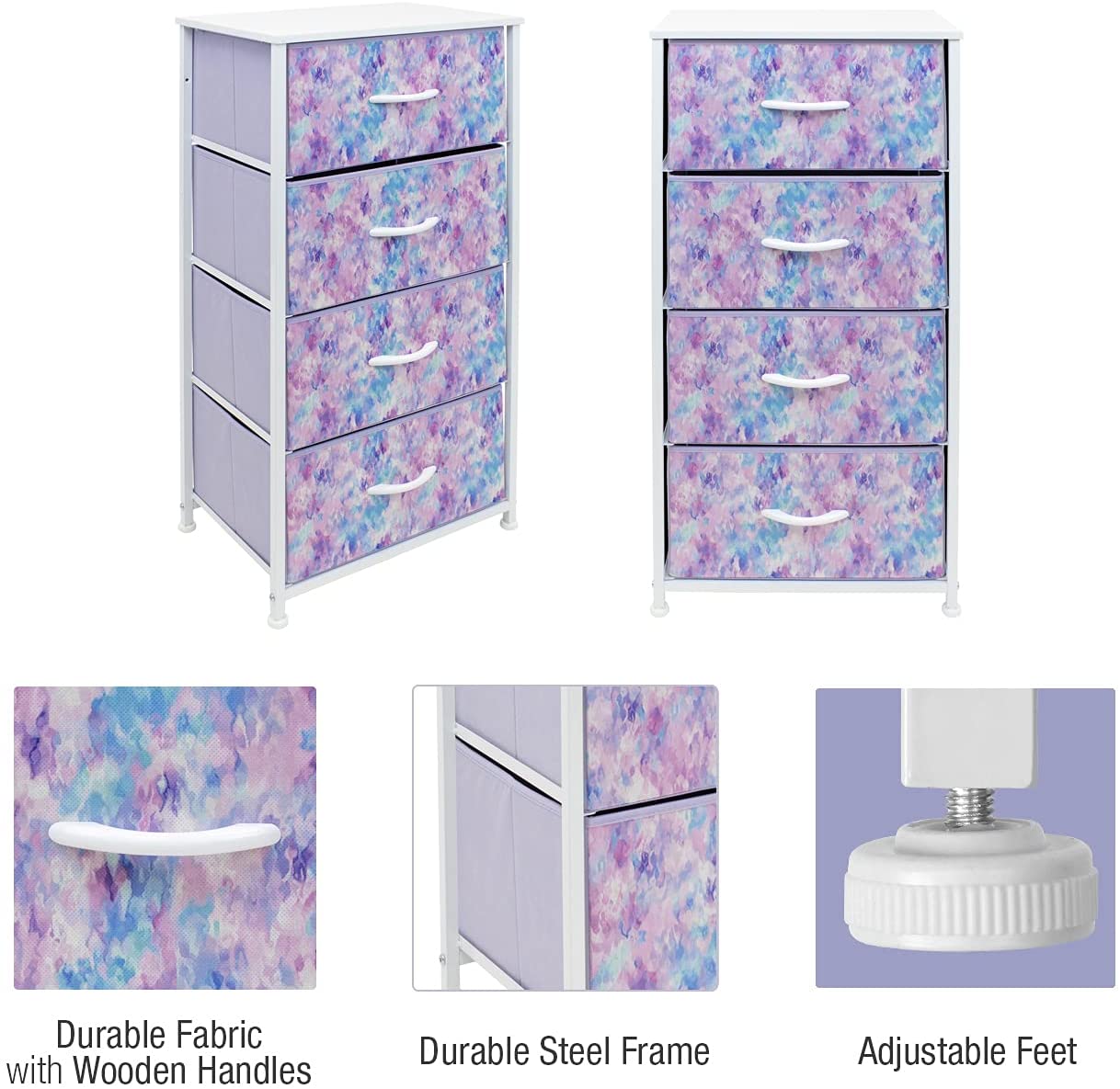 Sorbus Dresser with 4 Drawers - Bedside Furniture & Night Stand End Table Dresser with Steel Frame, Wood Top, Easy Pull Fabric Bins for Home, Bedroom Accessories, Office & Dorm