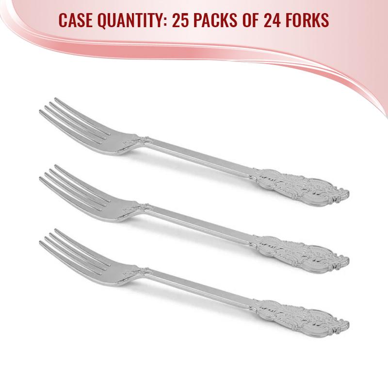 Shiny Baroque Silver Plastic Forks (600 Forks)