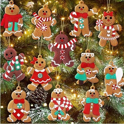 Assorted Rubber Gingerbread Figurines Ornaments for Christmas Tree Decorations, Christmas Gingerbread Man Ornaments