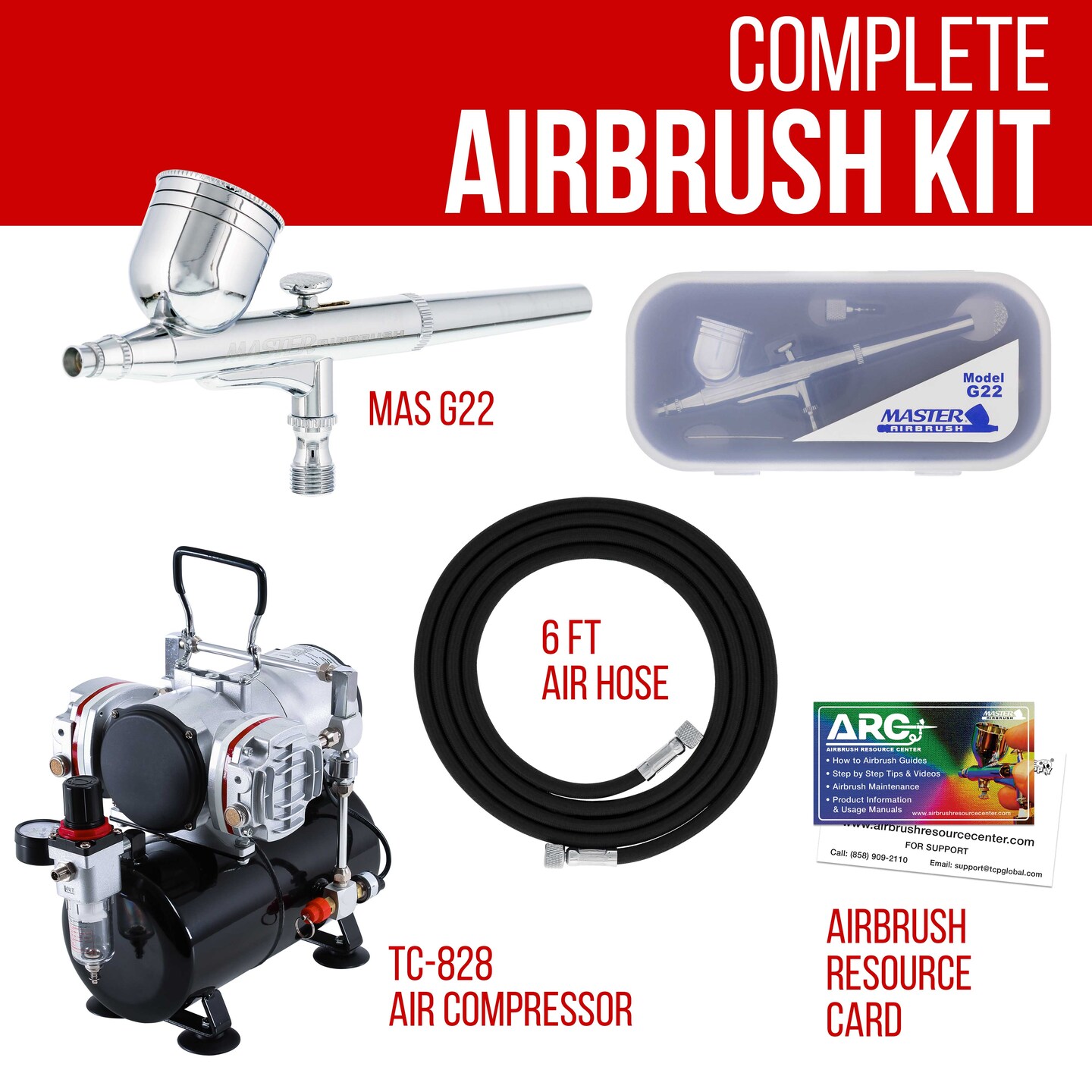 Master Airbrush Model TC-828, High-Performance Twin Cylinder Piston Air  Compressor with Tank and a Free 6 Inch Airbrush Hose