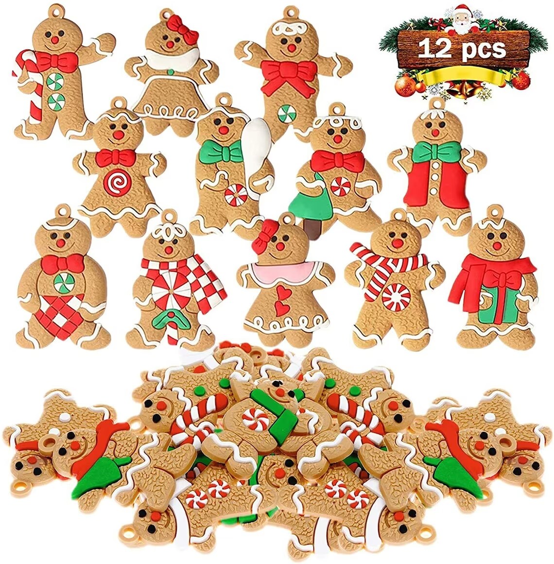 Mini Gingerbread Man Christmas Tree Decor 12 pcs
