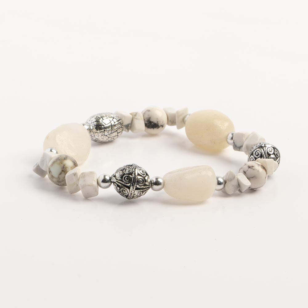 Earth&#x27;s Jewels Semi-Precious White Howlite &#x26; Crystal Quartz Natural Bracelet