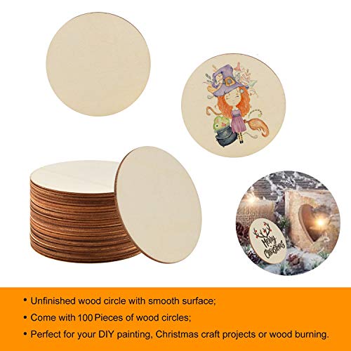 100 Pieces 3 Inch Unfinished Wooden Circles Blank Natural Round