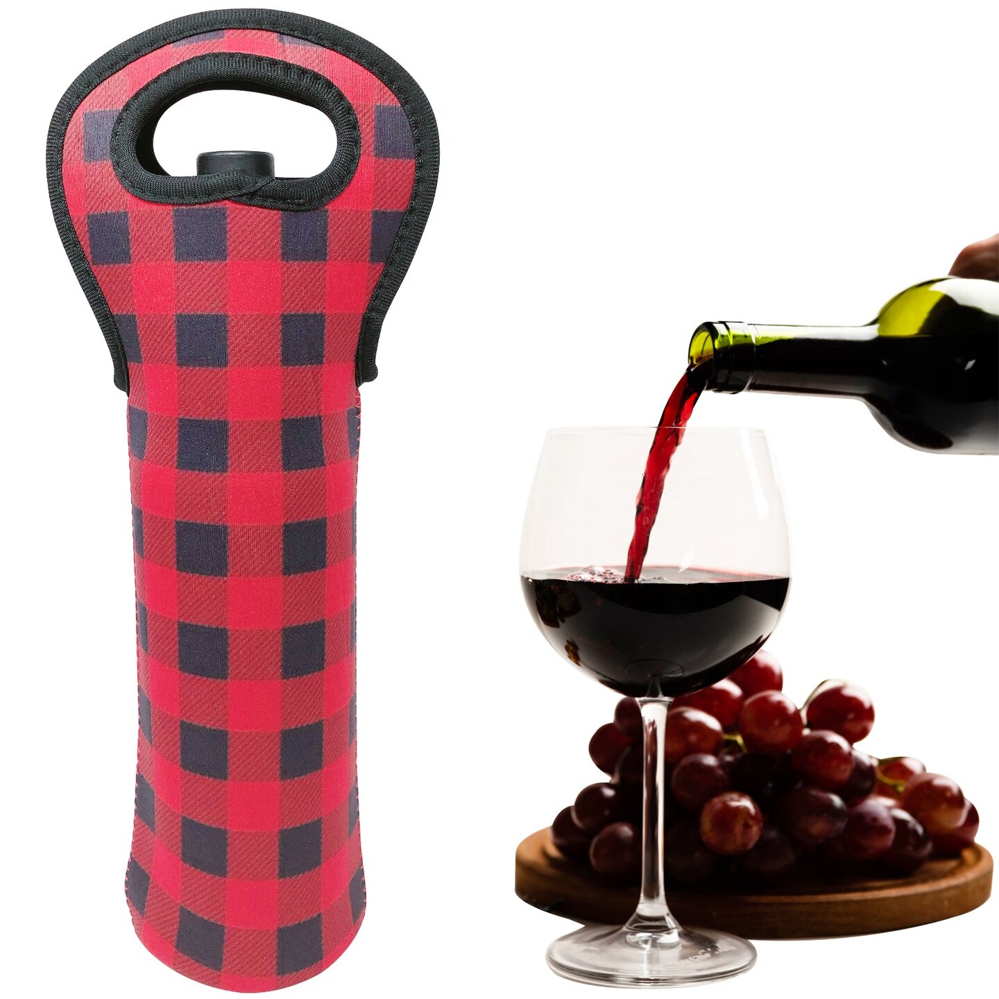Wrapables Insulated Neoprene Wine Tote, One Bottle / Red Plaid