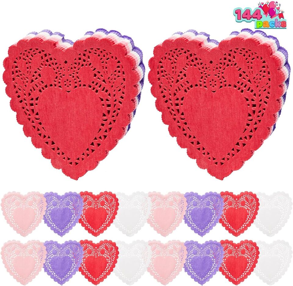 Mini Valentines Day Heart Doilies Party Decoration 144 pcs