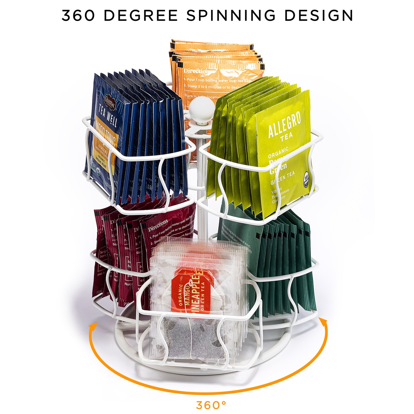 Sorbus Tea Bag Spinning Caddy - 2 Tier Lazy Susan for Pantry - Holds Up to 60 Large Tea Bags