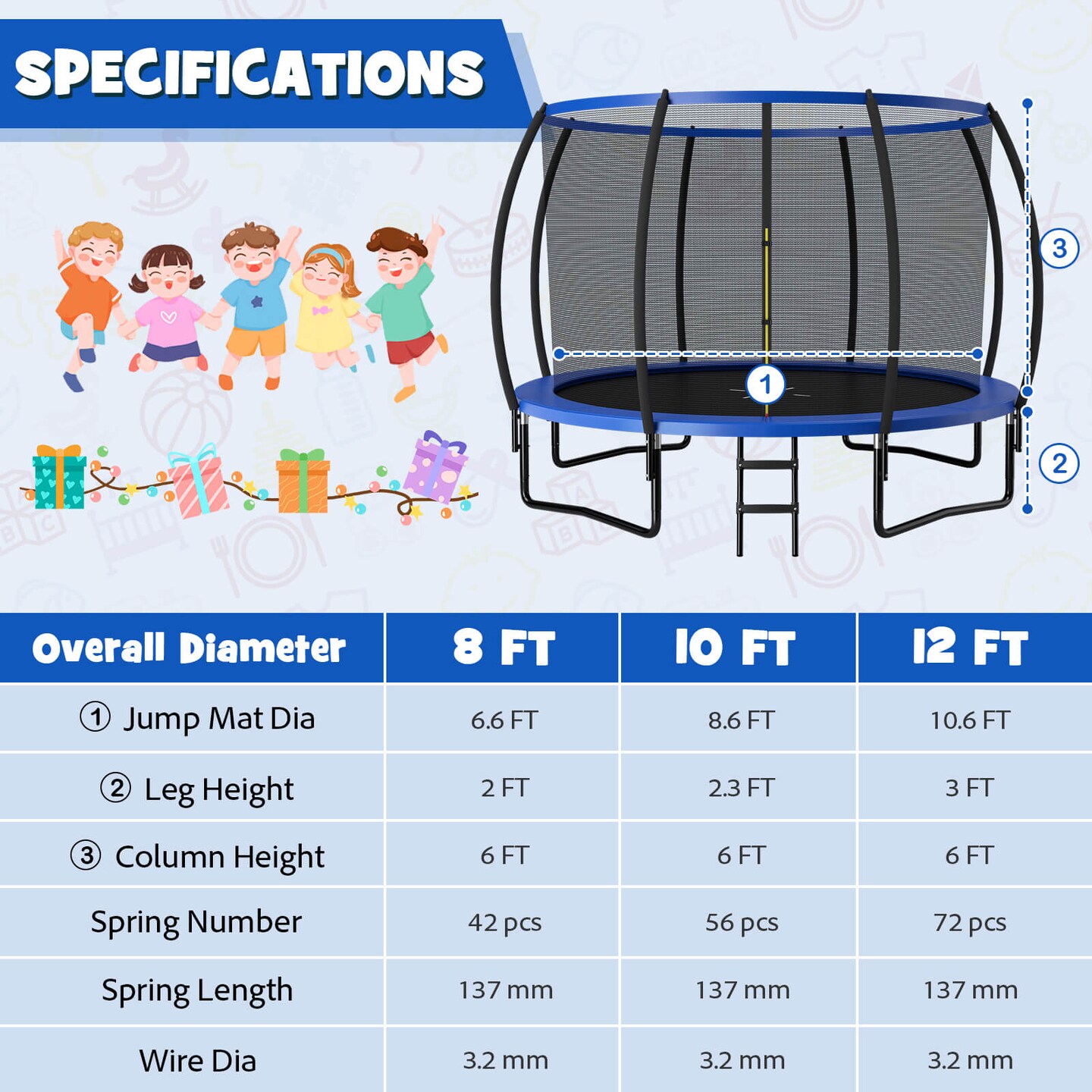 12FT ASTM Approved Recreational Trampoline with Ladder