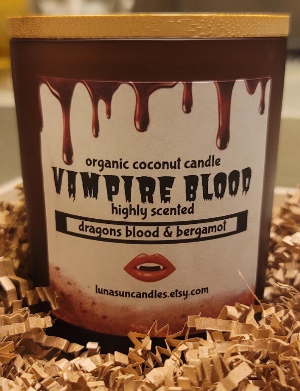 Halloween Candles- Highly Scented incased in 12 OZ. Amber Jar with wooden lid.