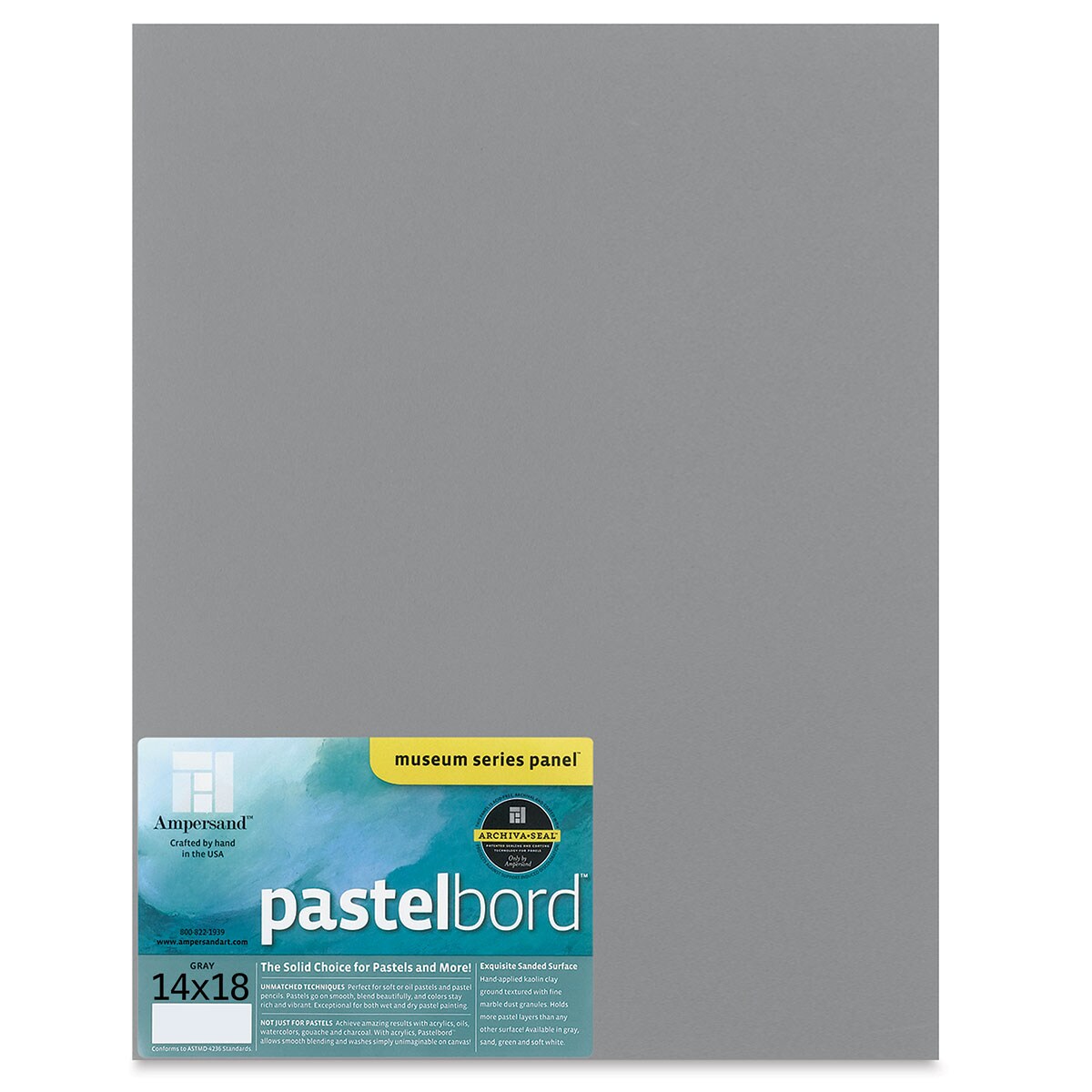 Ampersand Pastelbord Panel - 14&#x22; x 18&#x22;, 1/8&#x22; Profile, Gray