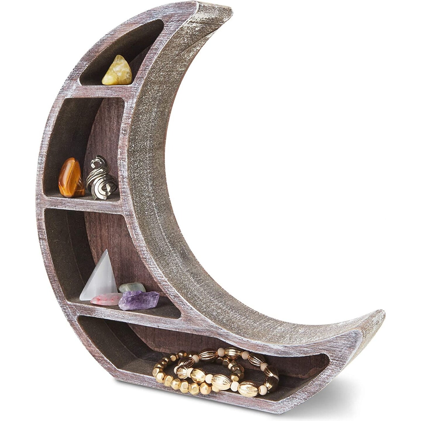 Small Wooden Crescent Moon Shelf for Crystal Display and Essential Oils, Rustic Home Decor for Nursery (10 x 10.2 x 2 In)