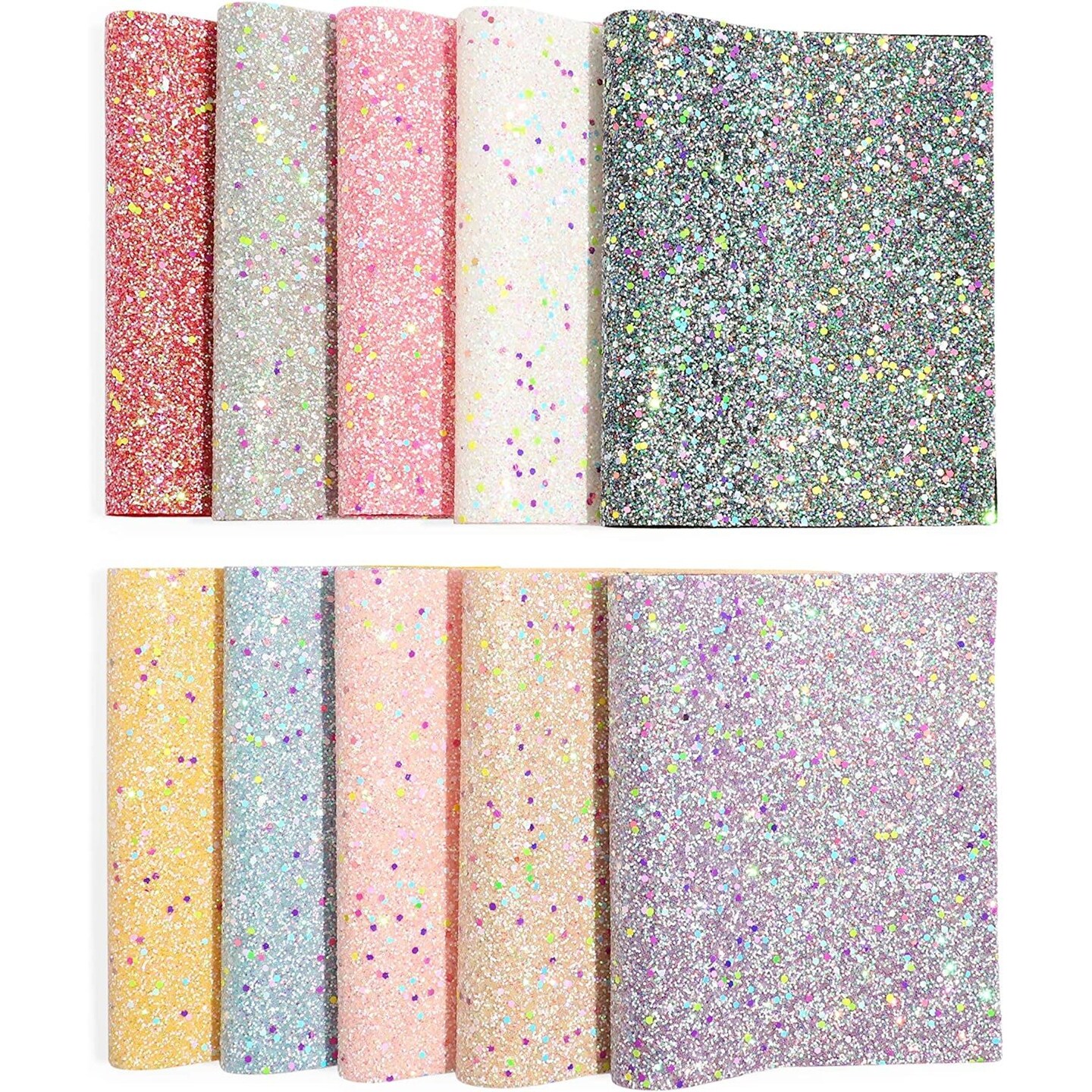 Faux Leather Sheet for Crafts, Glow in The Dark Glitter (10 Pack)
