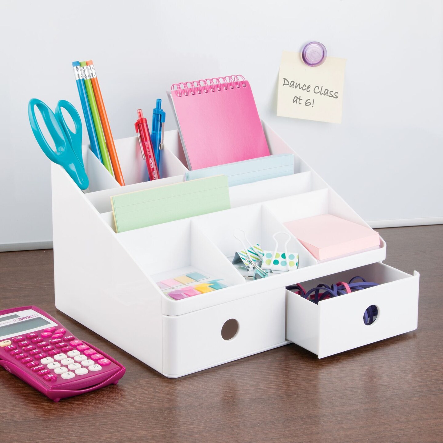 mDesign Large Plastic Divided Home Office Desk Organizer with 2 Drawers - White