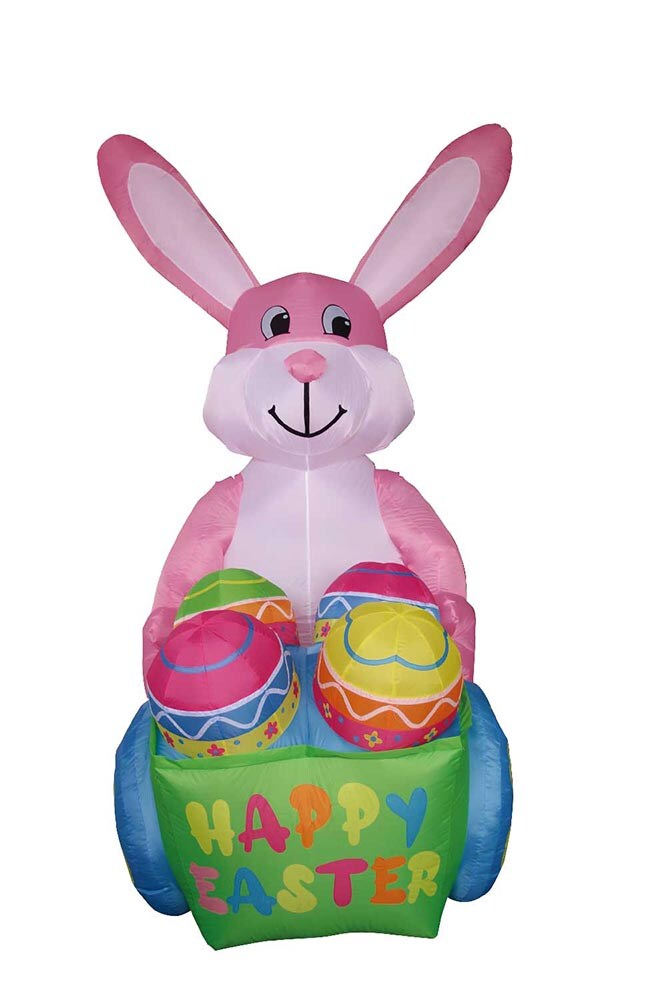 8&#x27; Air Blown Inflatable Easter Bunny Pushing Egg Cart Y620