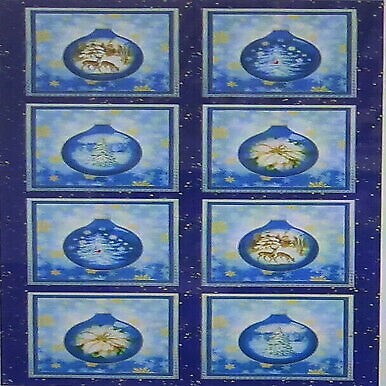 Winter&#x27;s Grandeur~Blue Ornament Panel~24&#x22; x 44&#x22;Cotton Fabric by Robert Kaufman