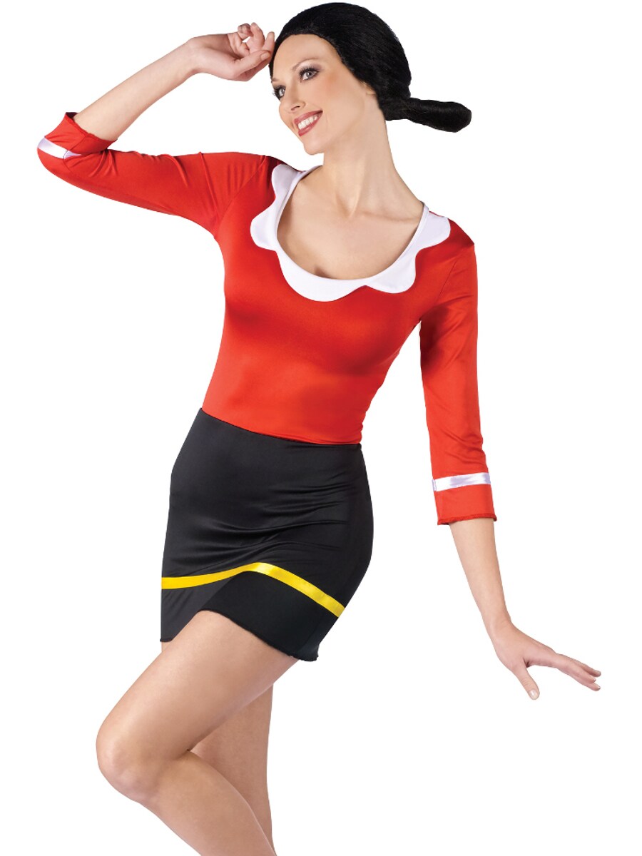 Adult's Womens Popeye The Sailor Man Olive Oyl Dress And Wig Costume