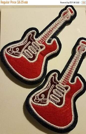 Patch Party Club &#x201C;Guitar (Red)&#x201D; Iron-On Embroidered Patch, Size 4&#x201D;