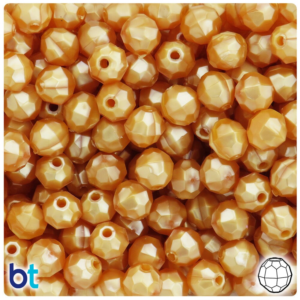 BeadTin Gold Pearl 10mm Faceted Round Plastic Craft Beads (225pcs)