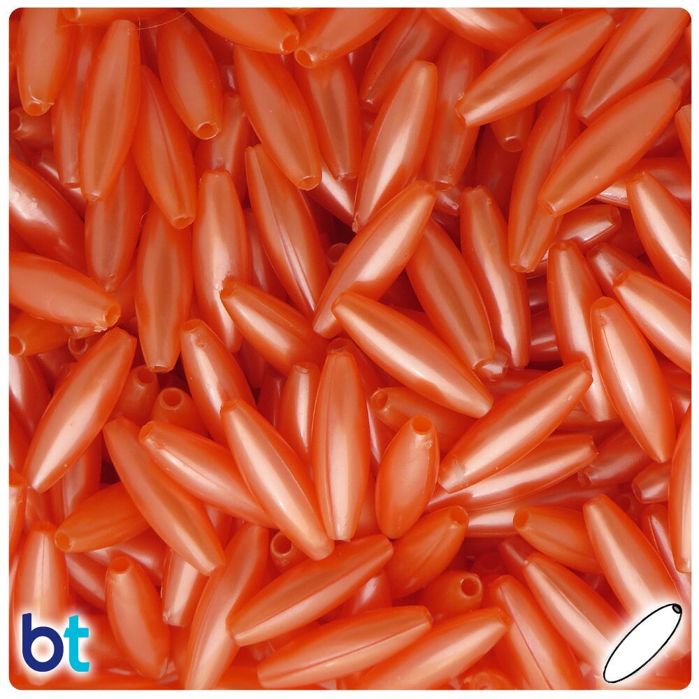 BeadTin Orange Pearl 19mm Spaghetti Plastic Craft Beads (150pcs)