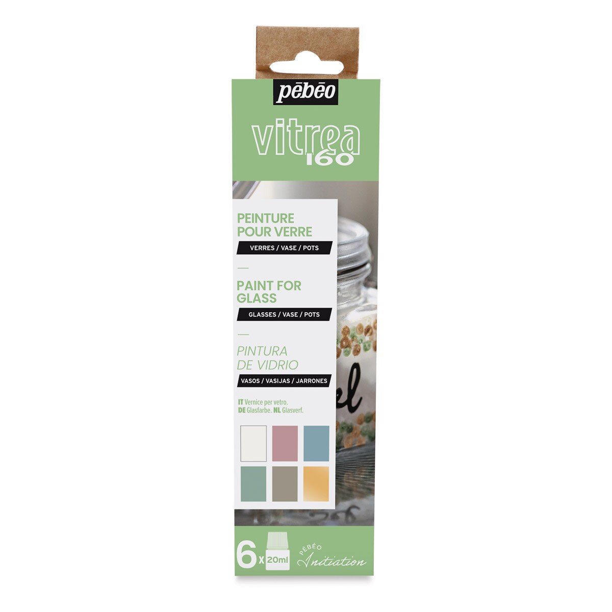 Pebeo Vitrea Paint - Initiation Set, Set of 6, Pastels, 20 ml, Bottles