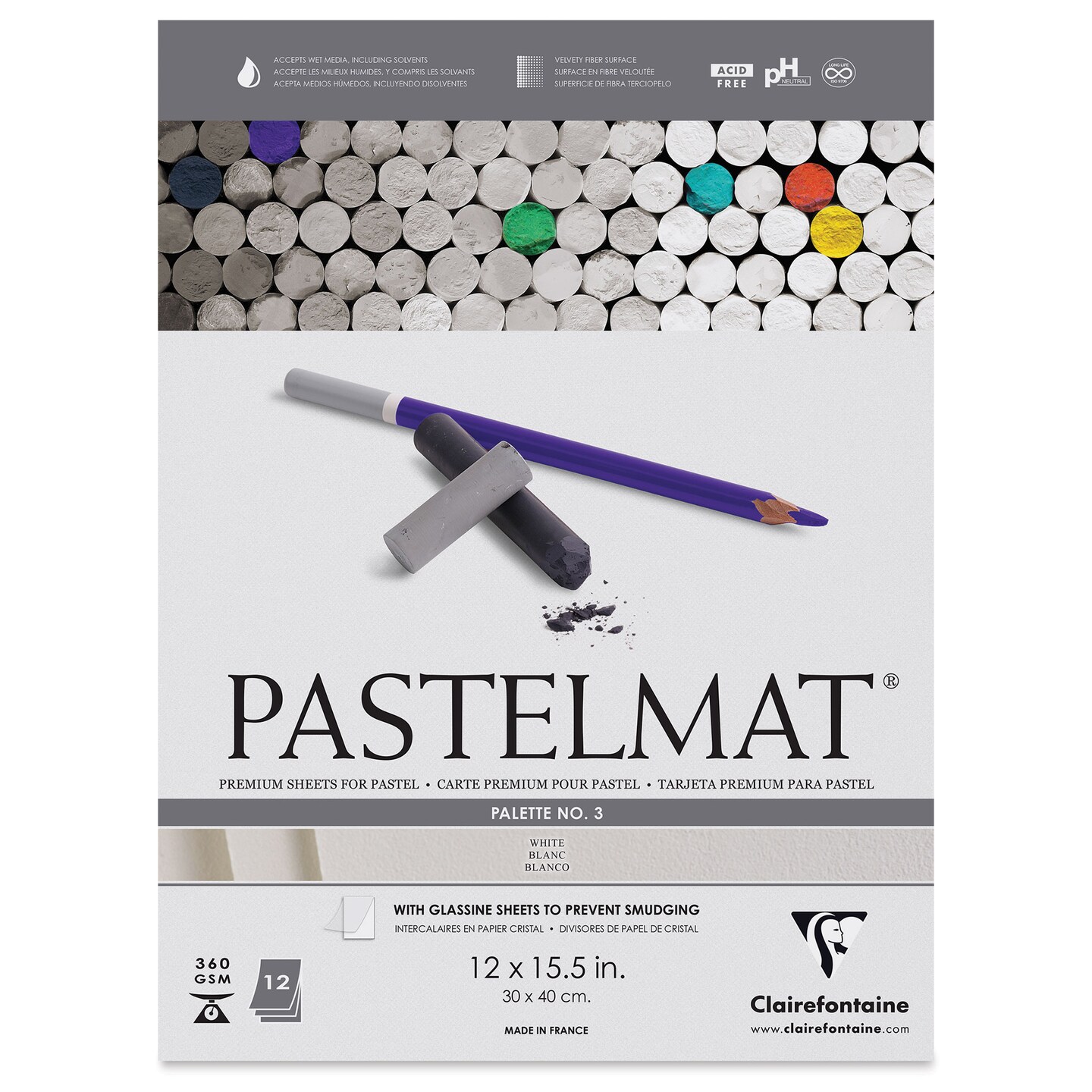 Clairefontaine Pastelmat Pastel Paper 12 Sheets 360gsm Assorted Shades