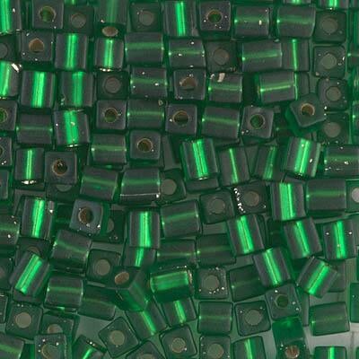 Miyuki 4mm Cube, SB-16F, Matte Silver Lined Green