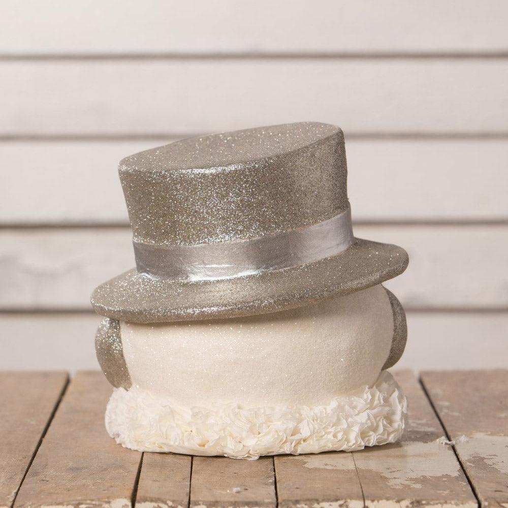 Bethany Lowe Designs Happy Platinum Snowman Paper Mache Bucket LG