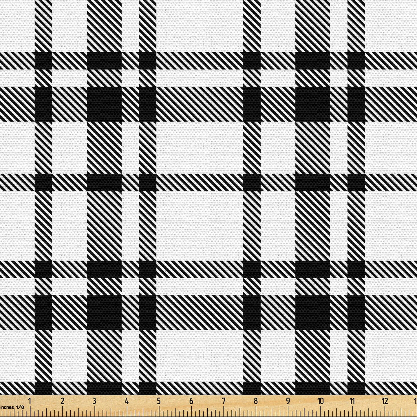 Ambesonne Plaid Fabric by The Yard, Black and White Tartan Pattern Graphic Grid Art Design with Traditional Influences, Decorative Fabric for Upholstery and Home Accents, 10 Yards, Black and White