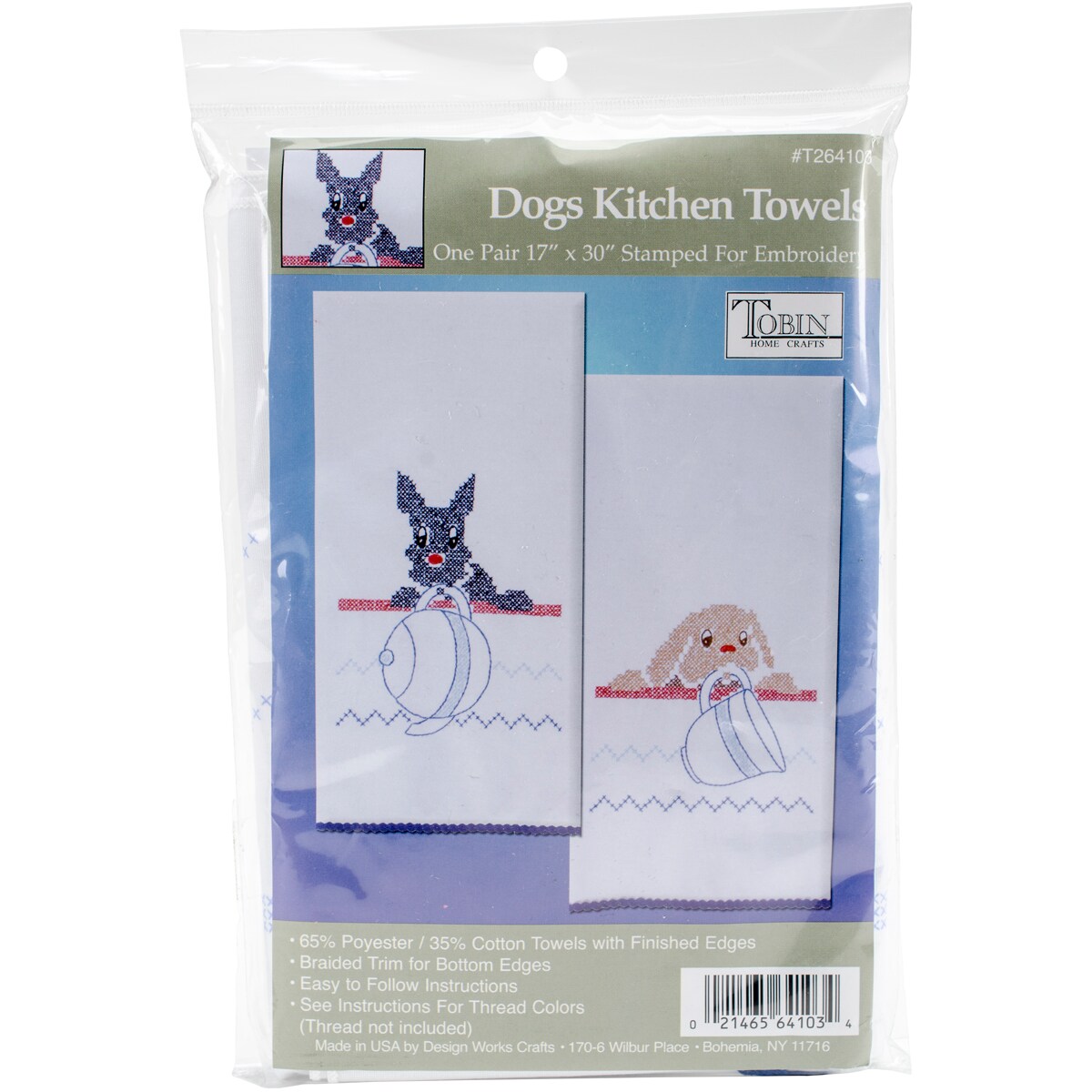 Tobin Stamped For Embroidery Kitchen Towels 17"X30" 2/Pkg-Dogs