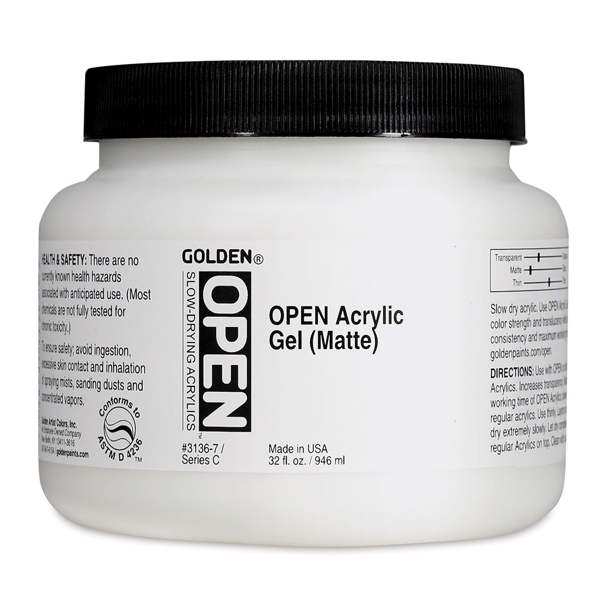 Golden Open Acrylic Gel Medium - Matte, 32 oz jar
