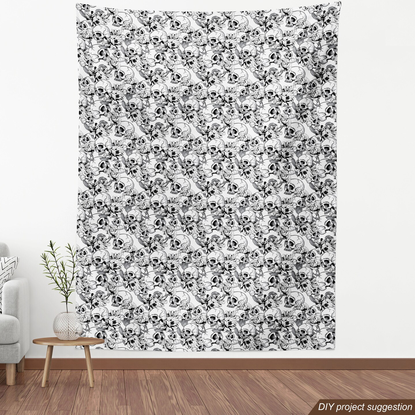 Ambesonne Day of The Dead Fabric by The Yard, Celebration Mexican Spanish Sketch Dead Skulls Art Print, Decorative Fabric for Upholstery and Home Accents, 10 Yards, Black White