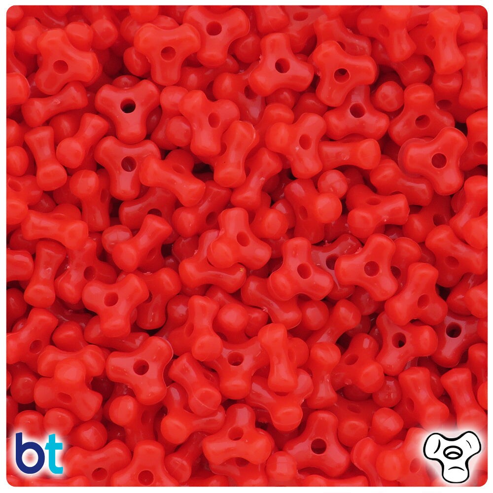 BeadTin Bright Red Opaque 11mm TriBead Plastic Craft Beads (500pcs)