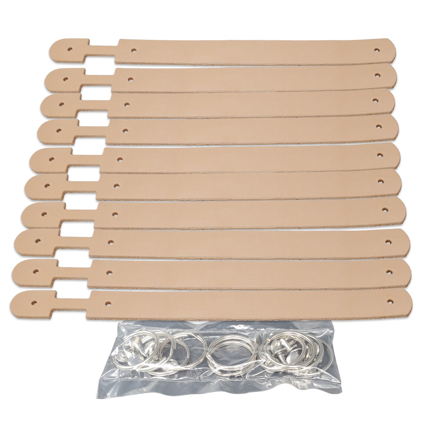 10 Pack Natural Leather Keyring-Keychain-Key Fob–Hardware Included-Decorating Ready for Laser or Machine Engraving, Stamping, Painting